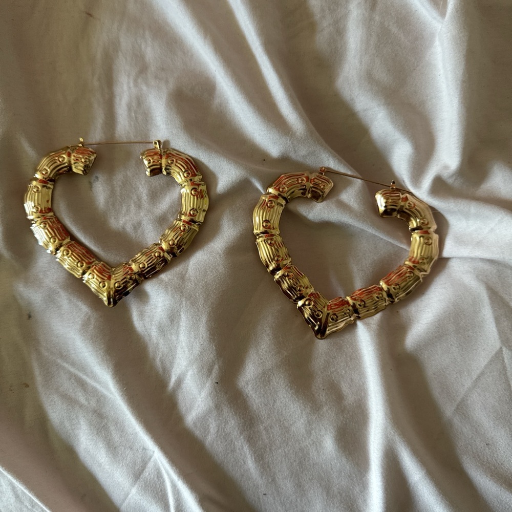 Gold Heart-Shaped Hoop Earrings